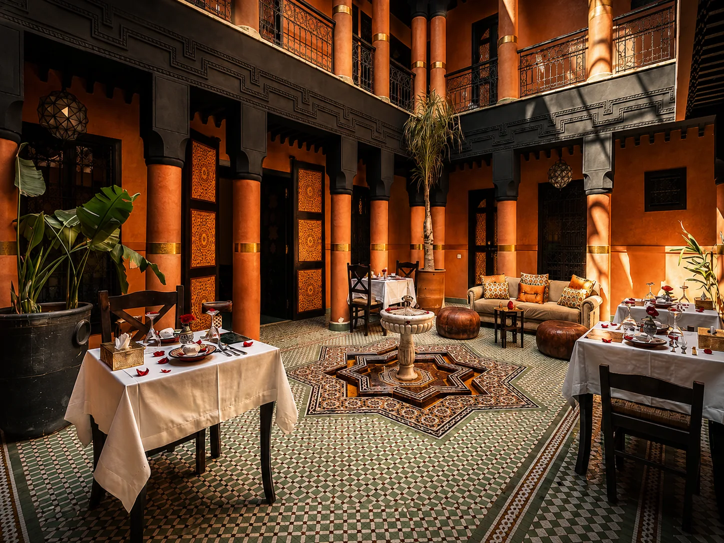 The courtyard and its zellige fountain
